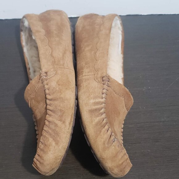 UGG Classic Suede Tan Slip on Moccasin Slippers Sheepkeen Lined 11/ EU 42 - Picture 9 of 12